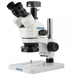 KOPPACE 三目立体变焦显微镜,WF10X/20目镜,3.5X-90X放大倍率,USB 2.0 500万像素显微镜摄像头,144 LED环形灯,提供专业的图像测量软件